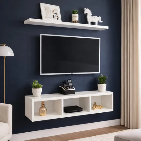 Meuble TV Mural + Étagères MDF 2